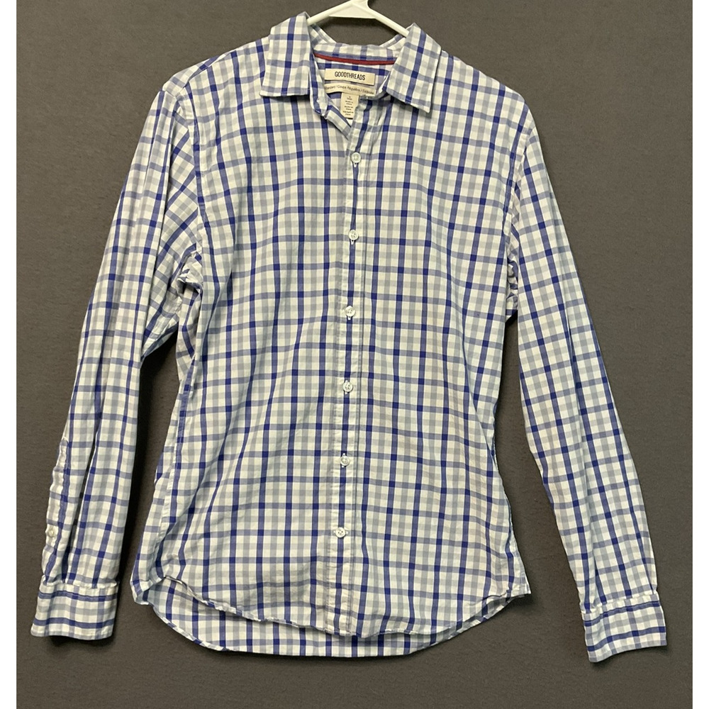 Goodthreads Shirt Mens Small Blue White Plaid Long Sleeve Button Down Casual